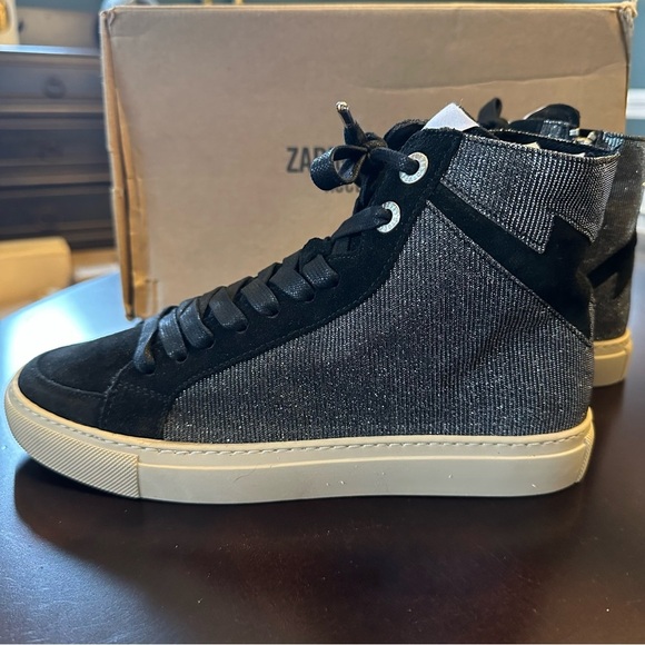 NIB ZV1747 High Flash Sneakers 38 (US 7) Black Suede Silver MSRP $448 Sparkle - Picture 1 of 7